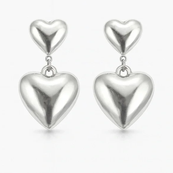 ⚜️ Silver Heart Drop Earrings - Picture 1 of 6
